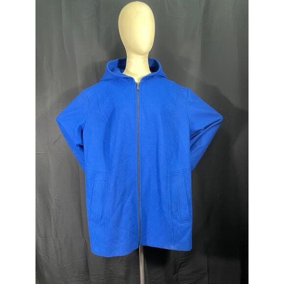 London Fog 4X Electric Blue Woman's Hooded Zip Up  Wool Blend Coat, Plus Size - Picture 1 of 11